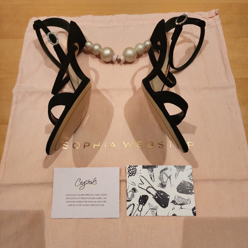 💯Authentic Sophia Webster Rosalind Pearl-Heel Black Suede Sandal - Picture 2 of 16